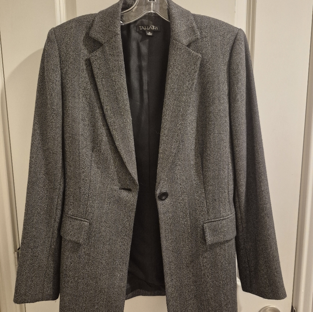 Tahari Charcoal Single Button Blazer